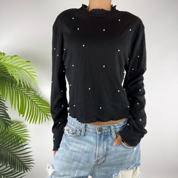 Women's Vintage Black Pearl Dark Coquette Long Sleeve Soft Grunge Top / 2XL - Picture 4 of 4